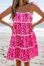 Floral Print Ric Rac Patched Sleeveless Mini Dress