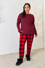 Zenana Full Size Plaid Round Neck Top and Pants Pajama Set - Ladyez