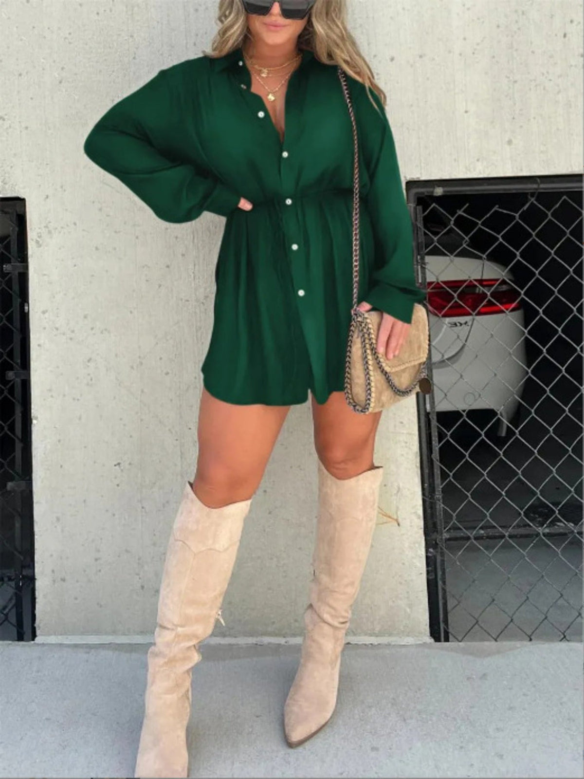 Full Size Button-Down Mini Shirt Dress Plus Size