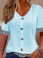 Eyelet Lace Trim Short Sleeve Blouse - Ladyez