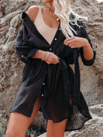 Button Up Roll-Tab Sleeve Cover-Up - Ladyez