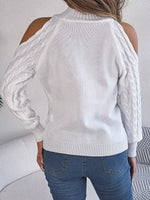 Cable Knit Cold Shoulder Turtleneck Sweater