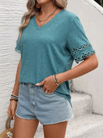 V-Neck Hollow-Out Sleeve T-Shirt