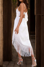 Fringe High-Low Square Neck Cami Dress - Ladyez