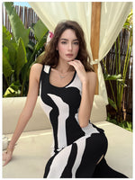 Contrast Sleeveless Bodycon Midi Dress