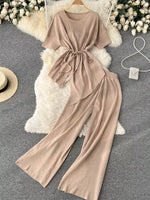Short Sleeve Top and Wide Leg Pants Set