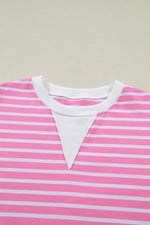 Stripe Round Neck Drop Shoulder Short Sleeve Loose Top