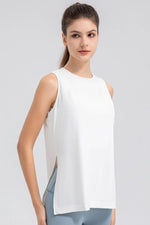 Slit Round Neck Tank - Ladyez