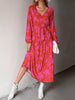 Printed V-Neck Balloon Sleeve Dress
