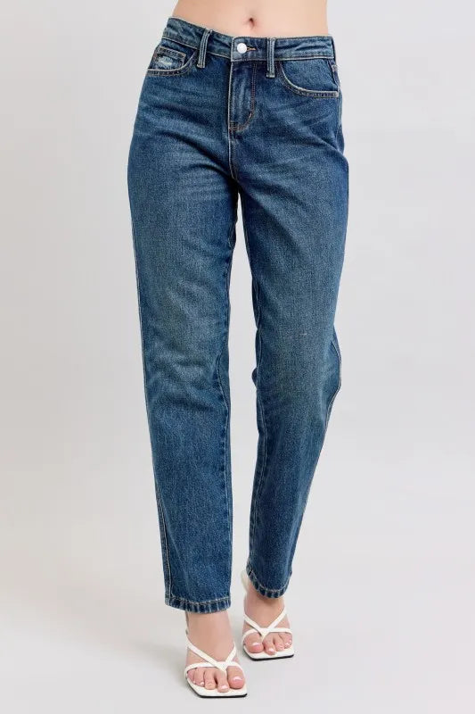 Judy Blue Full Size High Waisted Rigid Magic Non-destroy Straight Leg Jeans Plus Size - Ladyez