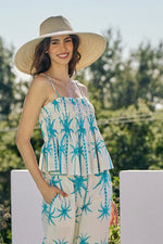 SO ME Palm Tree Smocked Bodice Adjustable Cami Top
