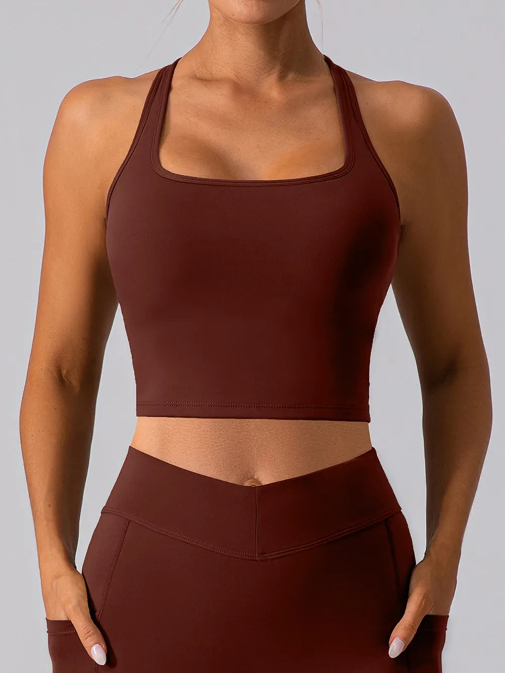 Square Neck Racerback Cropped Tank - Ladyez