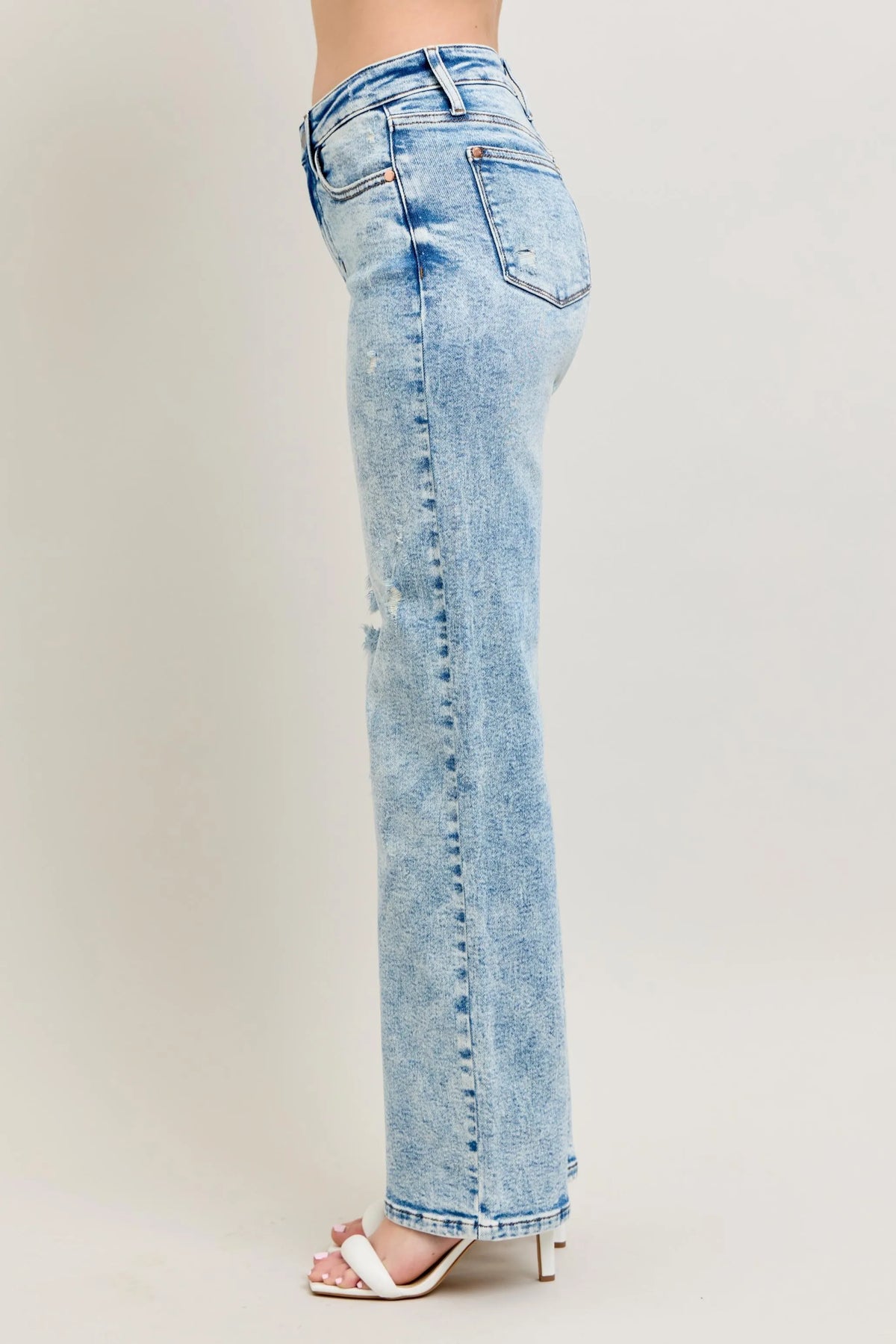 Judy Blue Full Size Hw Mineral Wash Destroy 90's Straight Jeans Plus Size - Ladyez