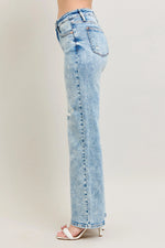 Judy Blue Full Size Hw Mineral Wash Destroy 90's Straight Jeans Plus Size - Ladyez