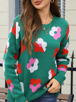 Floral Crew Neck Long Sleeve Sweater