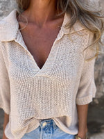 Full Size Johnny Collar Loose Knit Sweater Plus Size