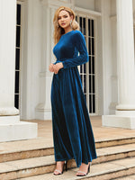 Tie Front Round Neck Long Sleeve Maxi Dress - Ladyez