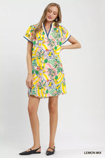 Umgee Tropical Print Collared Shift Dress