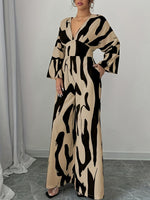 Abstract Print V-Neck Wide Leg Jumpsuit