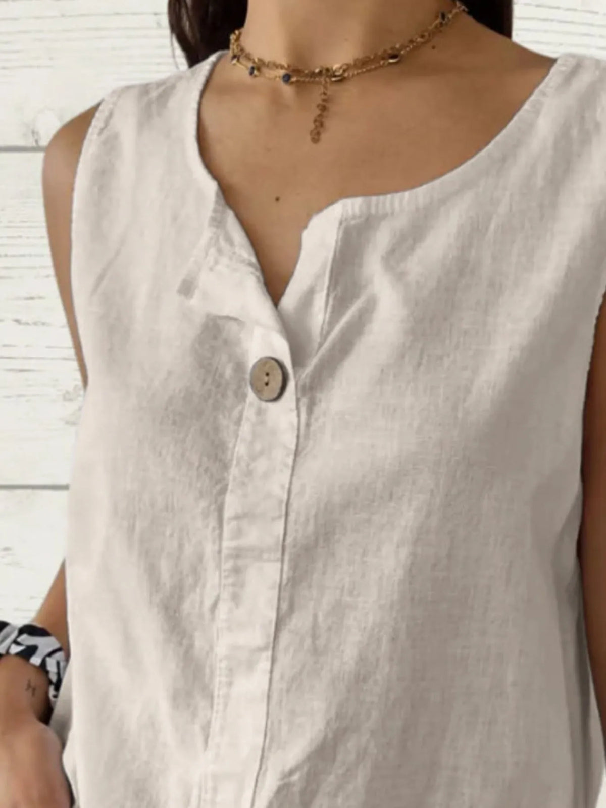 Full Size Casual Linen Sleeveless Blouse Plus Size - Ladyez