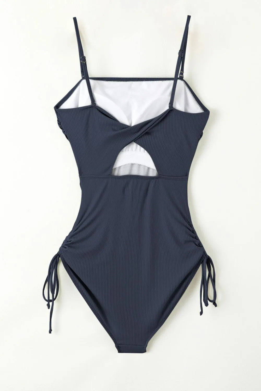 Ribbed Drawstring Sides Cutout One Piece Swimsuit - Ladyez