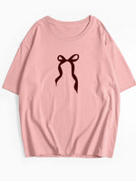 Plus Size Bow Round Neck Short Sleeve T-Shirt
