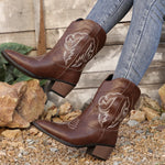 Point Toe Block Heels Boots - Ladyez