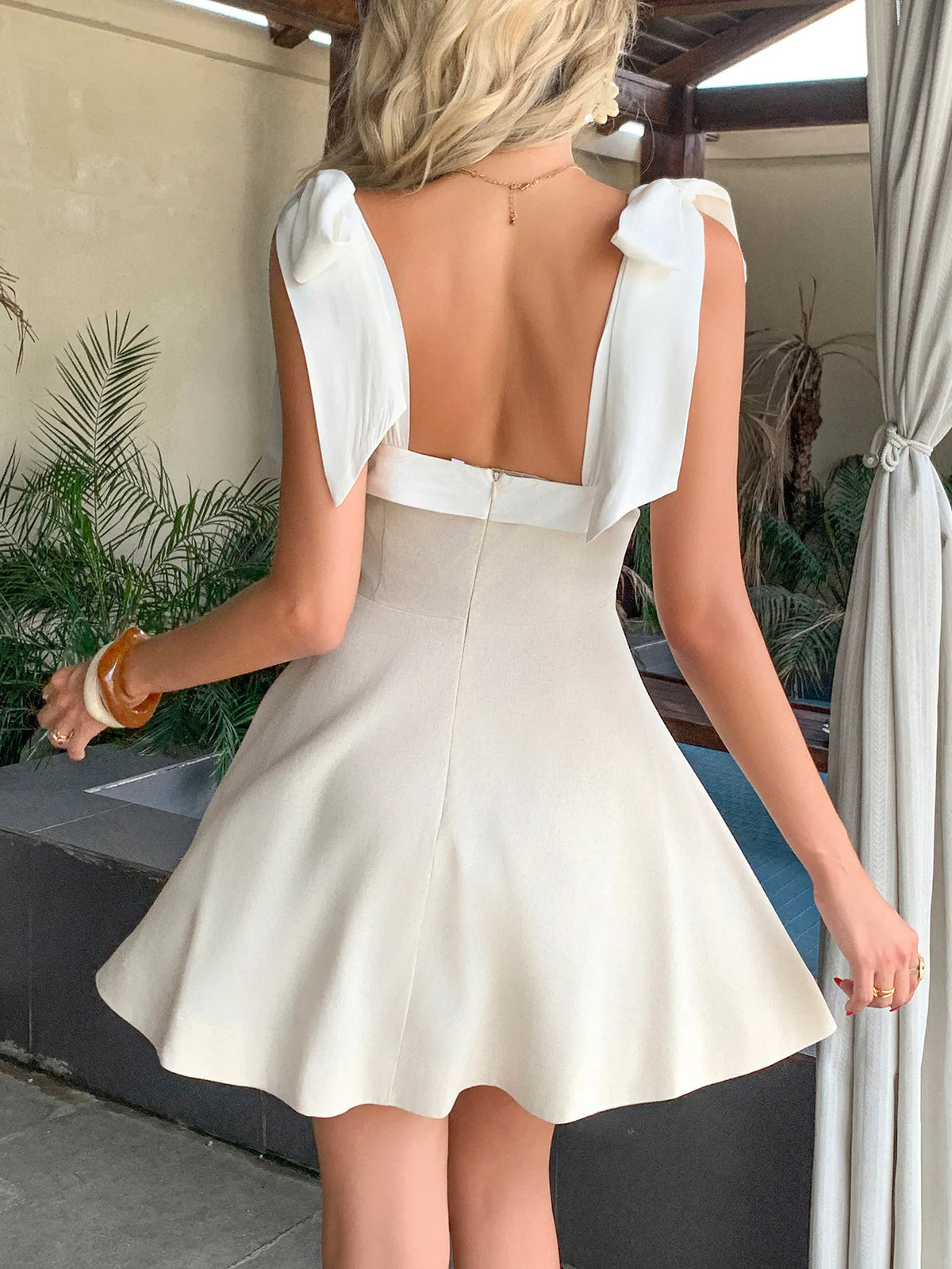 Square Neck Tie Shoulder Dress