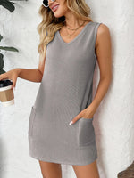 Texture Pocketed V-Neck Tank Dress