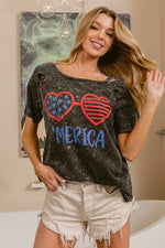 BiBi 4th Of July Theme Mineral Washed Laser Cut Top