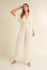 MABLE Fluffy Deep V Neck Wide Leg Jumpsuit - Ladyez