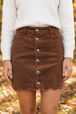 Button Front Corduroy Mini Pockets Sheath Silhouette Skirt