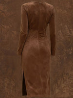 Suede Fringe Long Sleeve Midi Dress