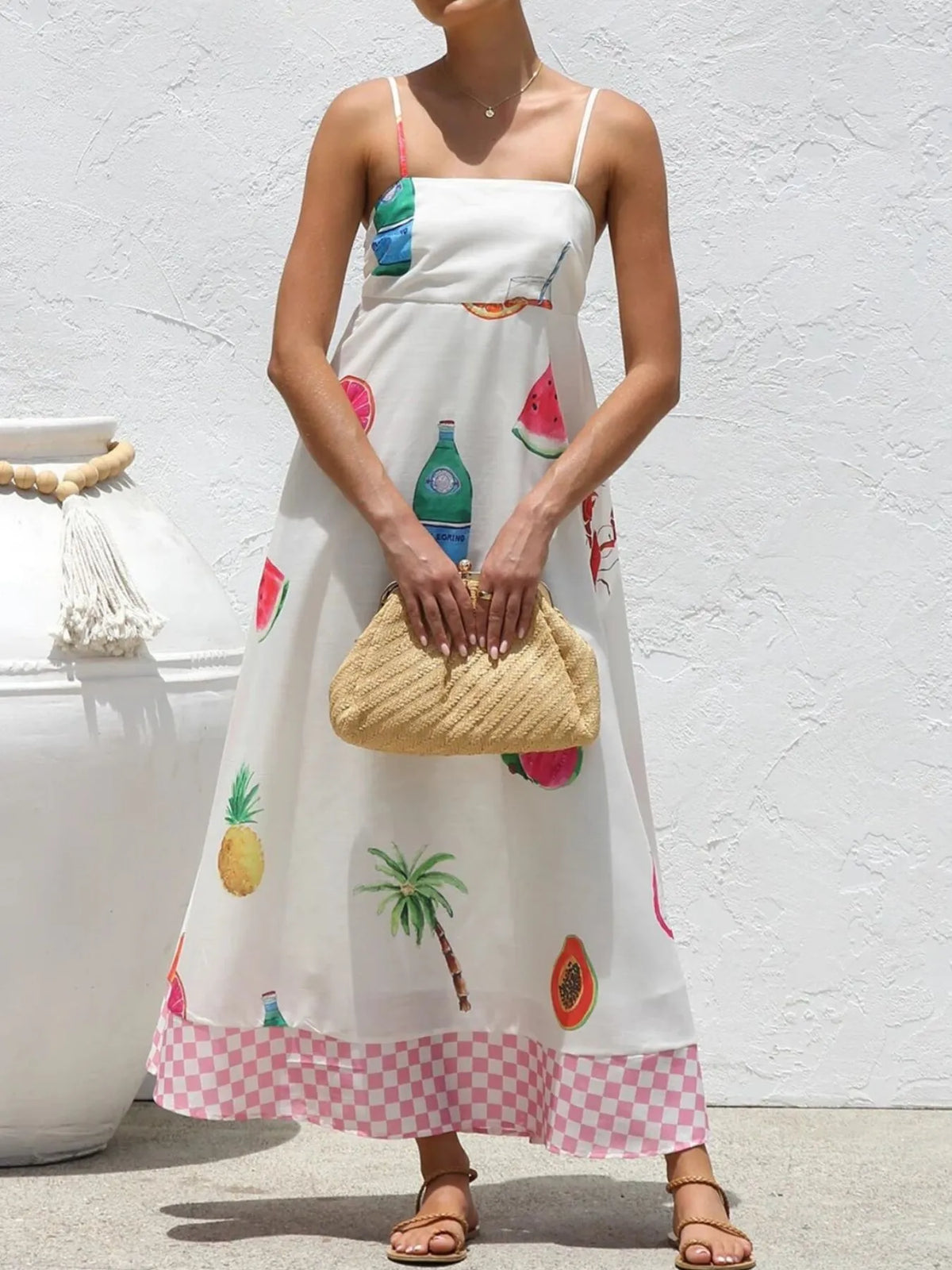Printed Square Neck Maxi Cami Dress - Ladyez