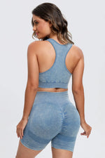 3 Piece Washed Square Neck Wide Strap Active Set - Ladyez