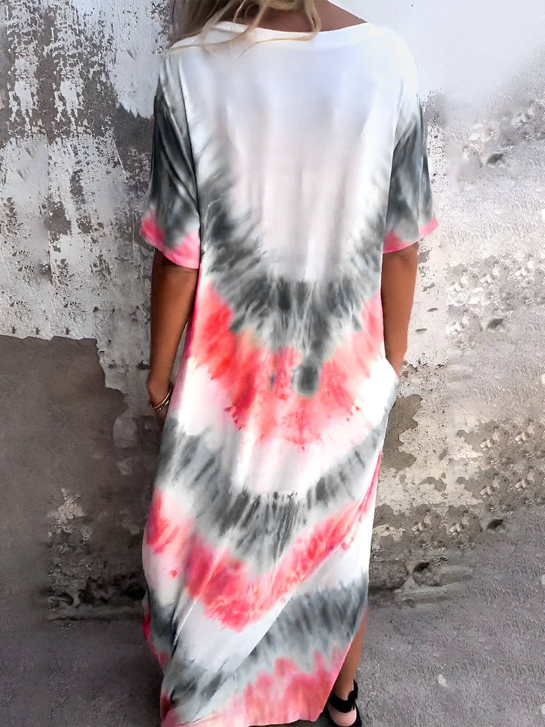 Full Size Pocketed Tie-Dye Short Sleeve Dress - Ladyez
