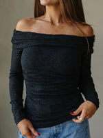 Floral Lace Off-shoulder Long Sleeve Slim Top