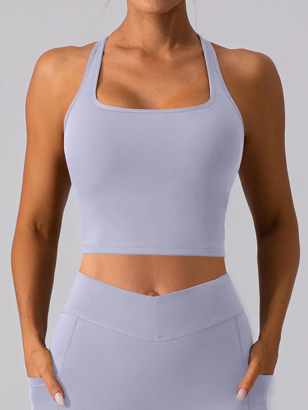 Square Neck Racerback Cropped Tank - Ladyez