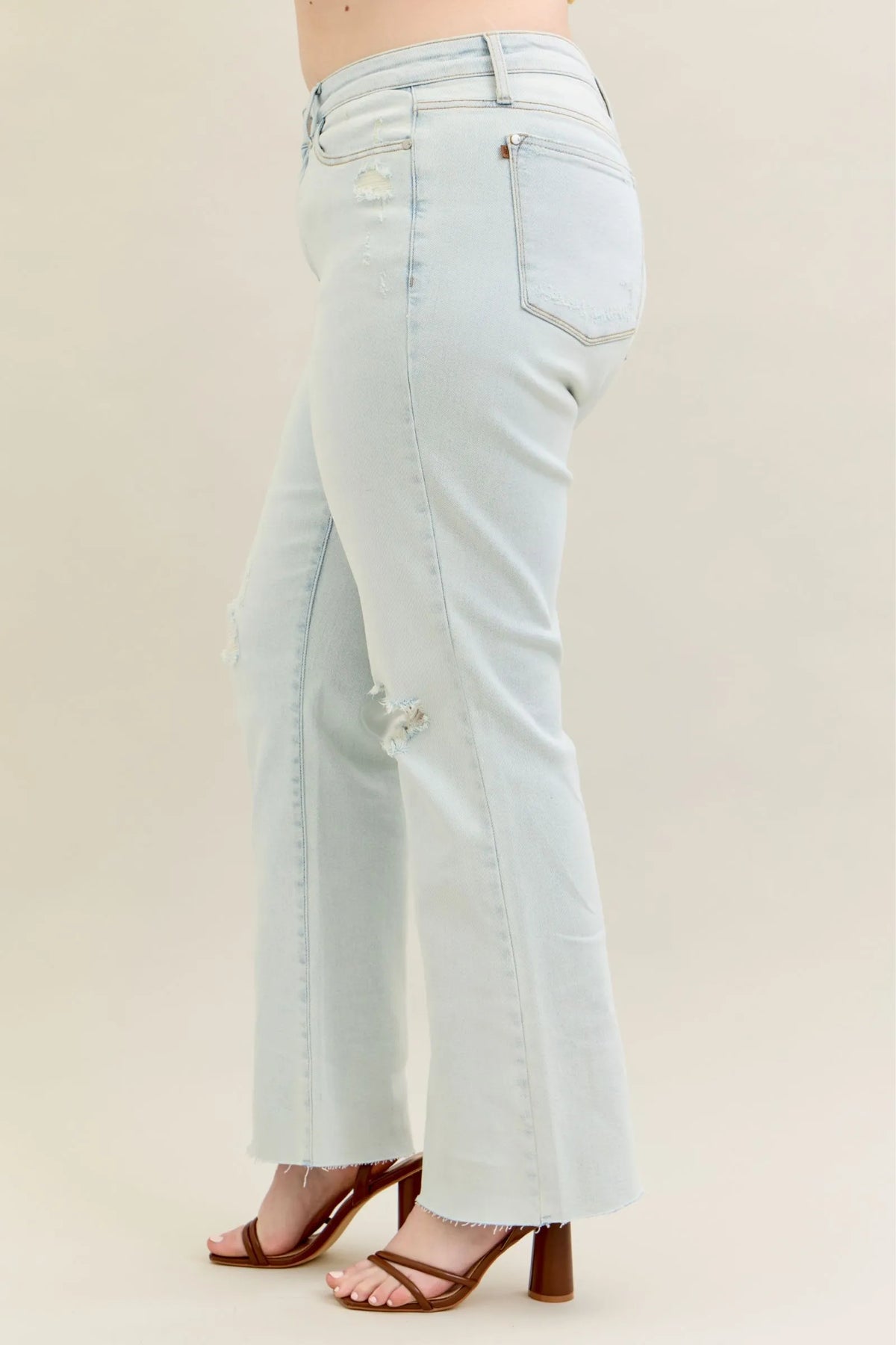 Judy Blue Full Size Destroy & Fray Hem Bootcut Jeans Plus Size - Ladyez
