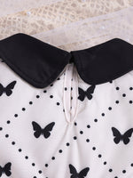 Children's Butterfly Print Lace Trim Peter Pan Collar Dress