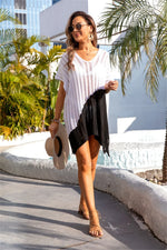Angel Wings Slit Color Block V-Neck Cover Up - Ladyez