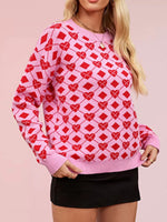 Heart Pattern Argyle Knit Long Sleeve Sweater