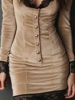 Velvet Lace Trim Bodycon Dress