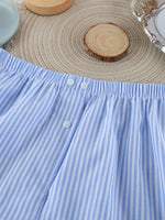 Striped Button Up Shirt and Shorts Lounge Set