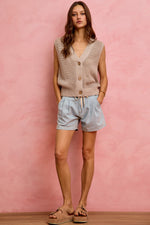 SO ME Mid Rise Denim Shorts With Cotton Tape Drawstring