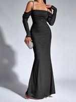 Glitter Ruched Long Sleeve Mermaid Maxi Dress