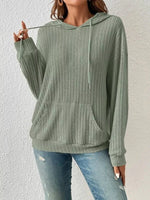 Casual Ribbed Knit Drawstring Hoodie