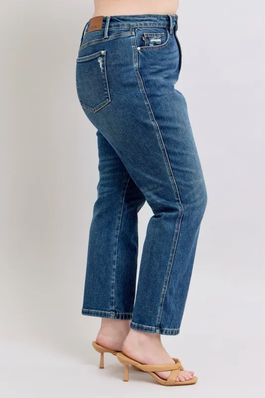 Judy Blue Full Size High Waisted Rigid Magic Non-destroy Straight Leg Jeans Plus Size - Ladyez