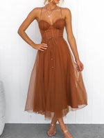 Sweetheart Neck Tulle Midi Dress - Ladyez