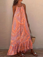 Backless Printed Halter Neck Maxi Cami Dress - Ladyez